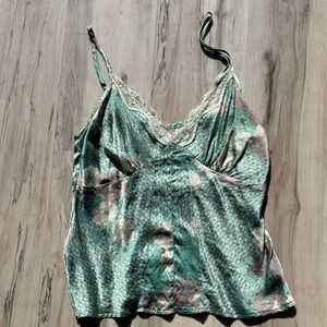 Floral Lace Trim Silk Camisole Top